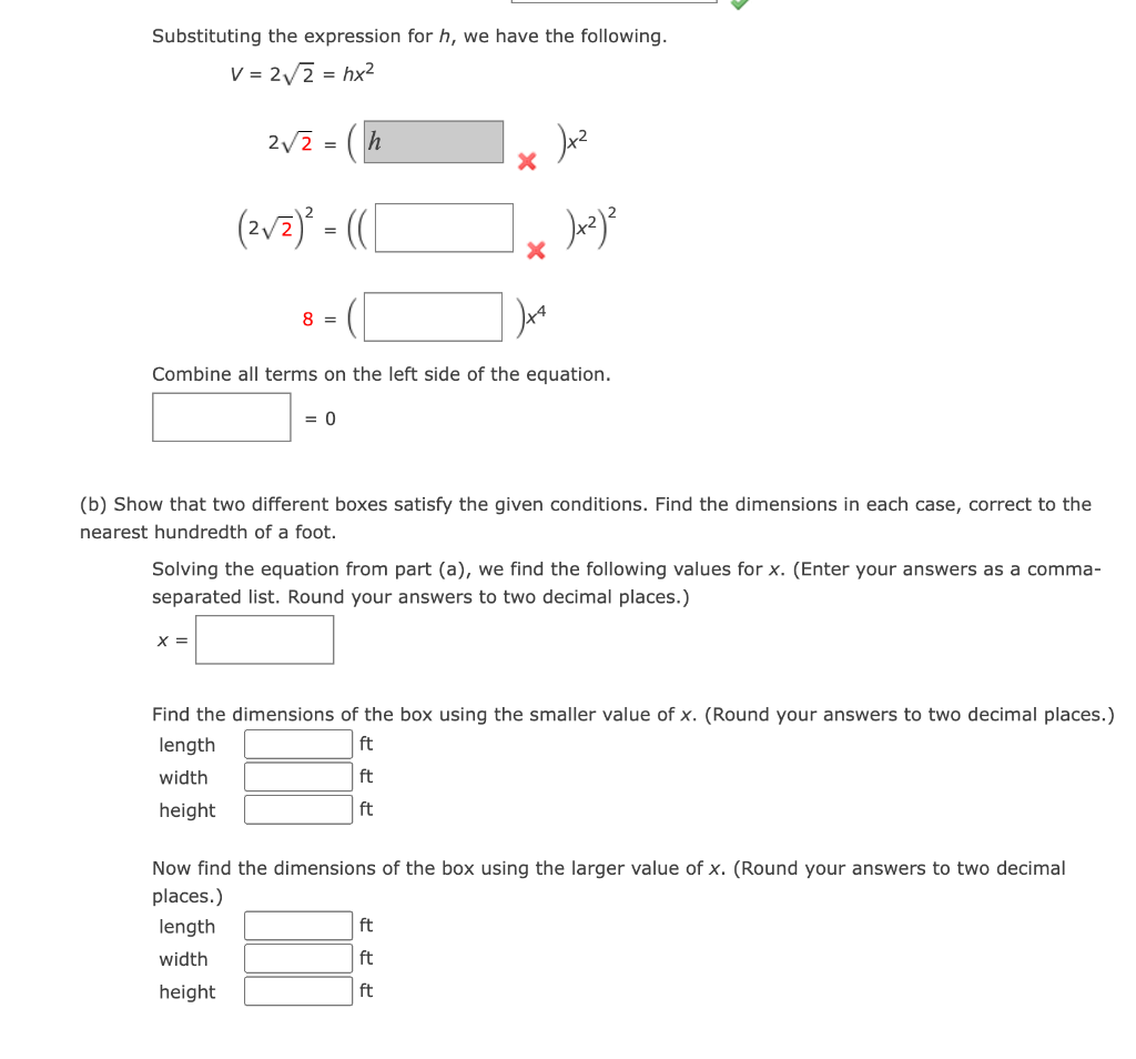 Solved A rectangular box with a volume of 22ft3 has a square | Chegg.com