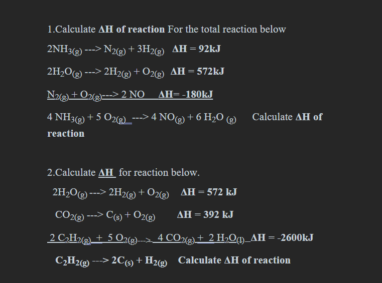 Solved 1.Calculate ΔH ﻿of reaction For the total reaction | Chegg.com