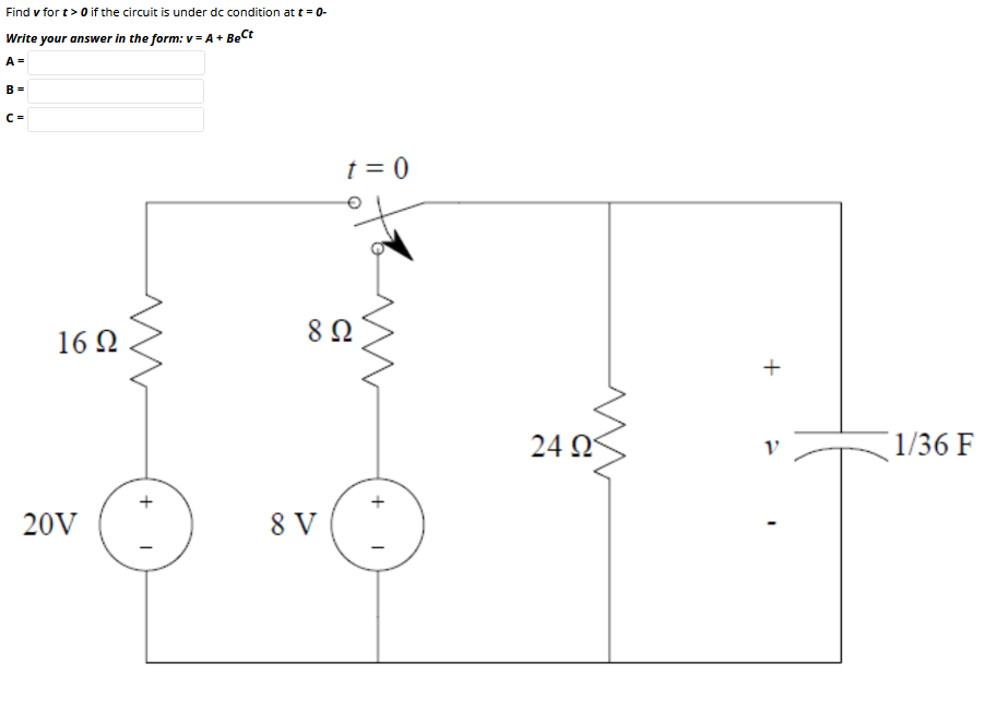 Solved Find v for t > 0 if the circuit is under dc condition | Chegg.com