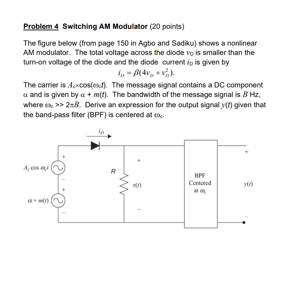 Solved Problem 4 Switching AM Modulator (20 Points) The | Chegg.com