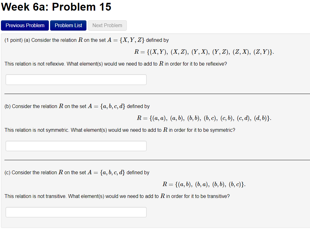 Solved (1 Point) (a) Consider The Relation R On The Set | Chegg.com