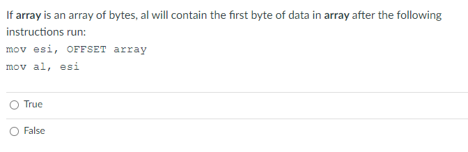 Solved If array is an array of bytes, al will contain the | Chegg.com