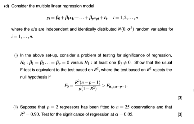 (d) Consider The Multiple Linear Regression Model Y- | Chegg.com