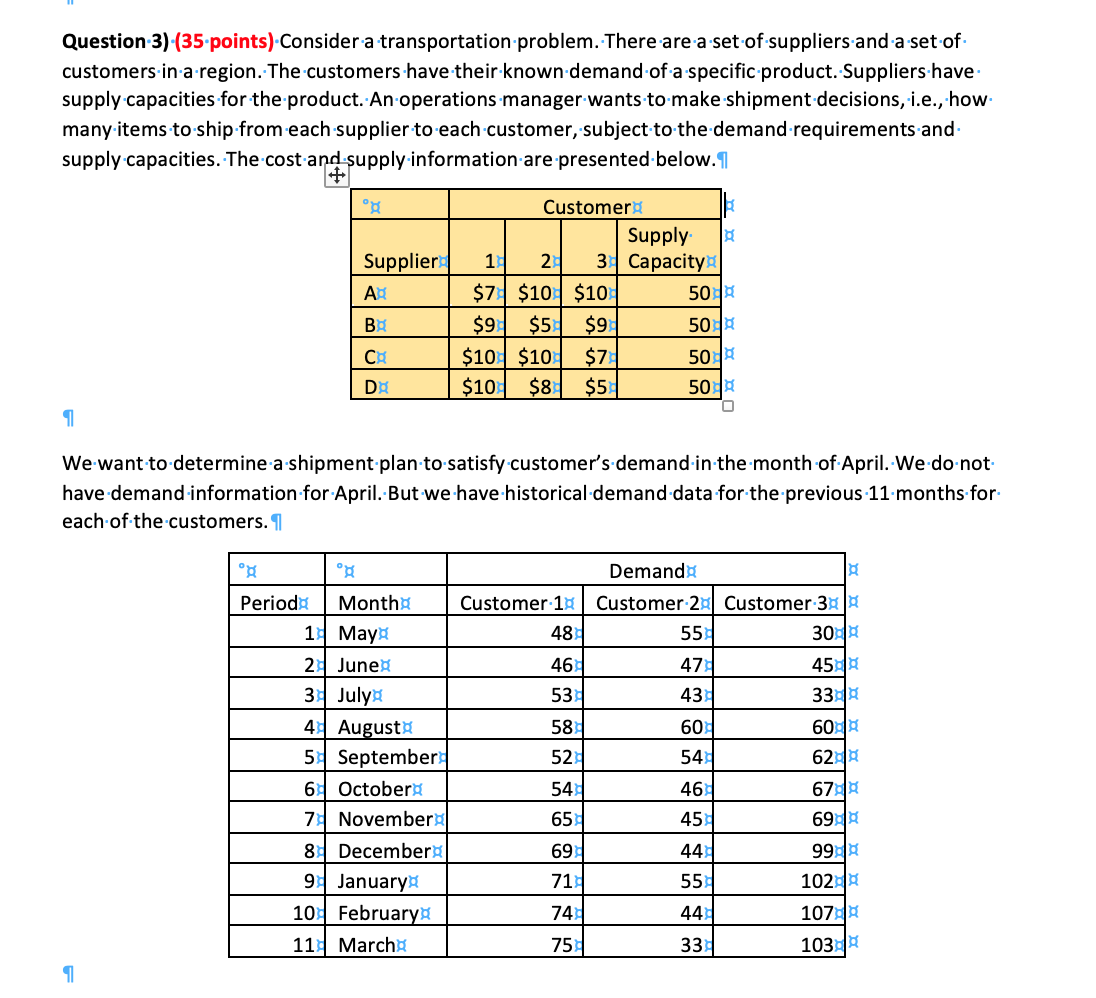 Solved A) Apply The Following Three Forecasting Models To | Chegg.com