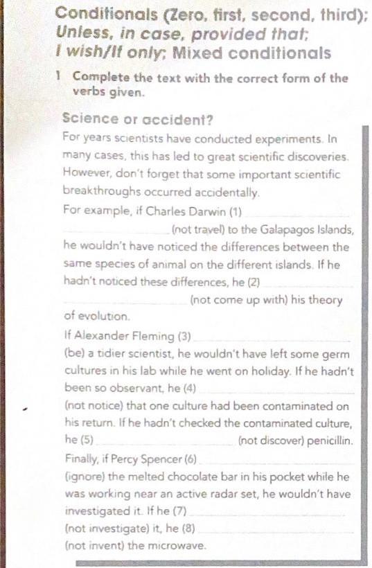 Solved Conditionals (Zero, first, second, third); Unless, in | Chegg.com