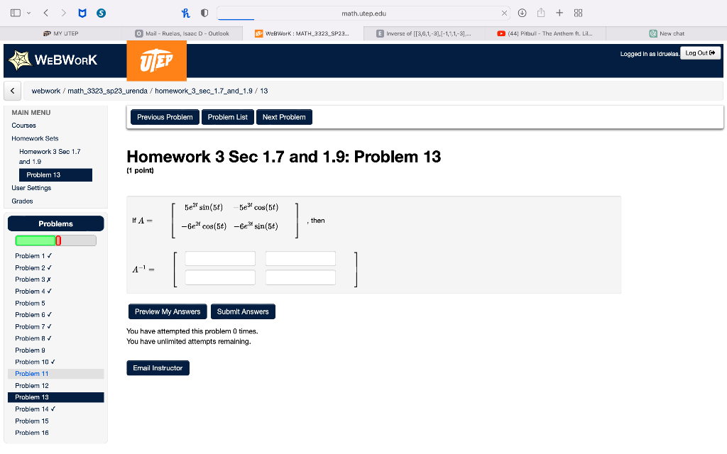 Solved Homework 3 Sec 1.7 and 1.9: Problem 13 (1 point) If | Chegg.com