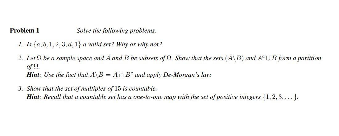 Solved Problem 1 Solve the following problems. 1. Is {a,b, | Chegg.com