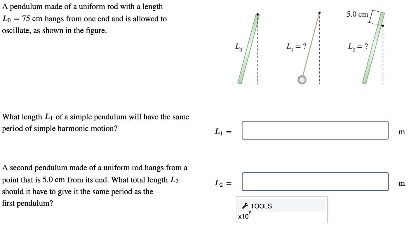 Solved A pendulum made of a uniform rod with a length L0=75 | Chegg.com