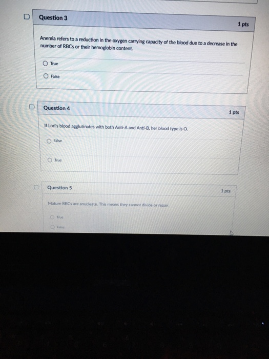 Solved D Question 3 1 pts Anemia refers to a reduction in | Chegg.com
