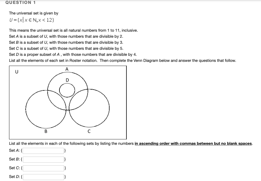 Solved Question 1 The Universal Set Is Given By U X X N Chegg Com