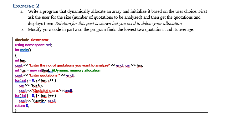 Solved Exercise 2 a. Write a program that dynamically | Chegg.com