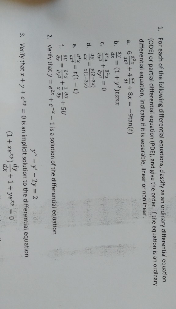 Solved 1. For each of the following differential equations, | Chegg.com