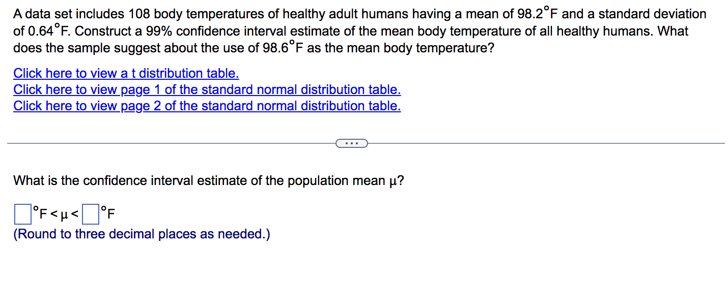 Solved A data set includes 108 body temperatures of healthy | Chegg.com