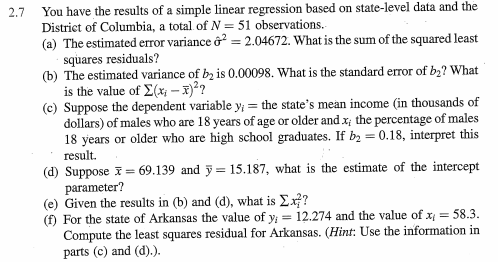 Solved You have the results of a simple linear regression | Chegg.com