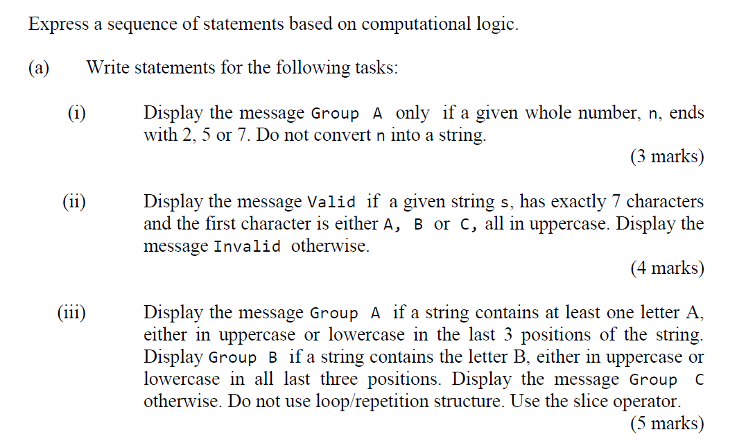 Solved Express a sequence of statements based on | Chegg.com