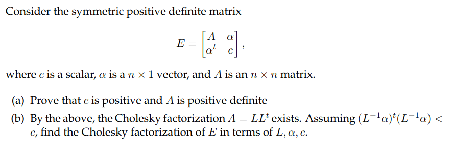 Solved Consider The Symmetric Positive Definite Matrix A α 