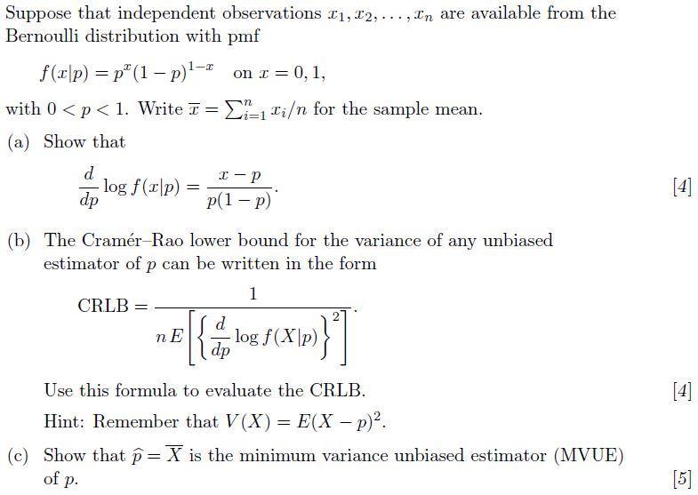 Solved Suppose that independent observations x1,x2,…,xn are | Chegg.com