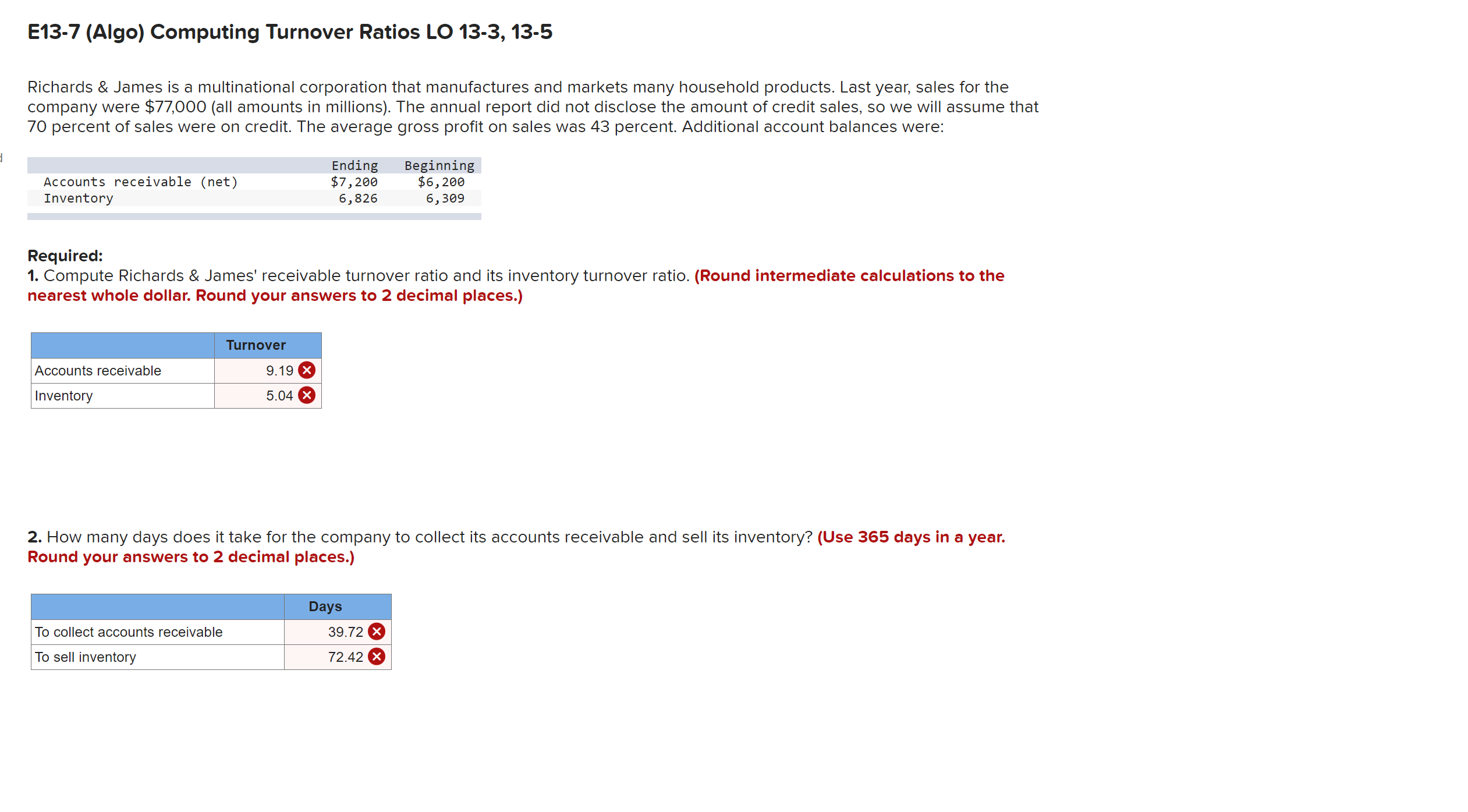 Solved E13-7 (Algo) Computing Turnover Ratios LO 13-3, 13-5 | Chegg.com