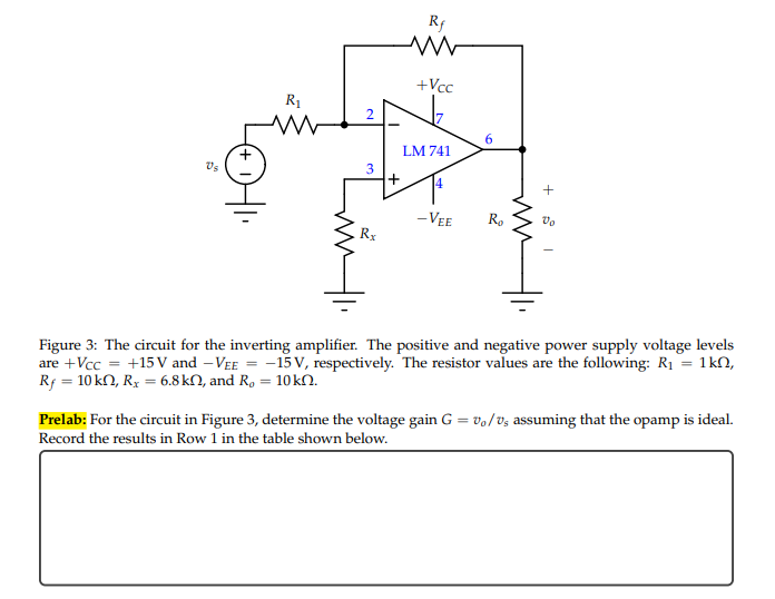 Solved Figure 3: The circuit for the inverting amplifier. | Chegg.com