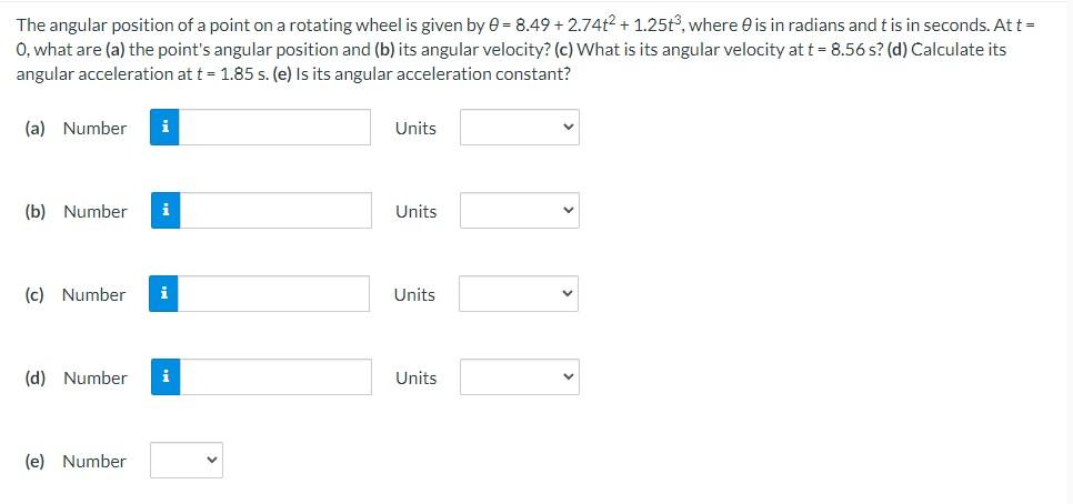 Solved The angular position of a point on a rotating wheel | Chegg.com