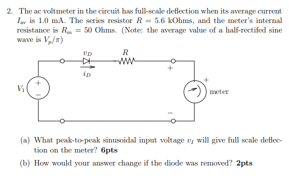 Solved 2. The ac voltmeter in the circuit has full-scale | Chegg.com