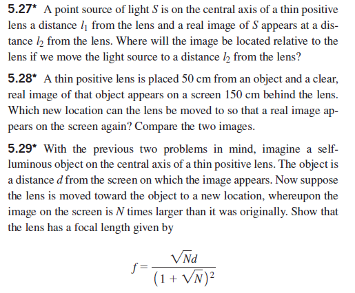 Solved 5.27* A point source of light S is on the central | Chegg.com