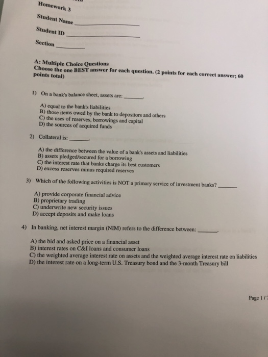 Solved Homework 3 Student Name Student ID Section A: | Chegg.com