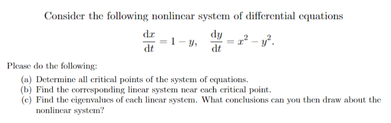 Solved Consider the following nonlinear system of | Chegg.com