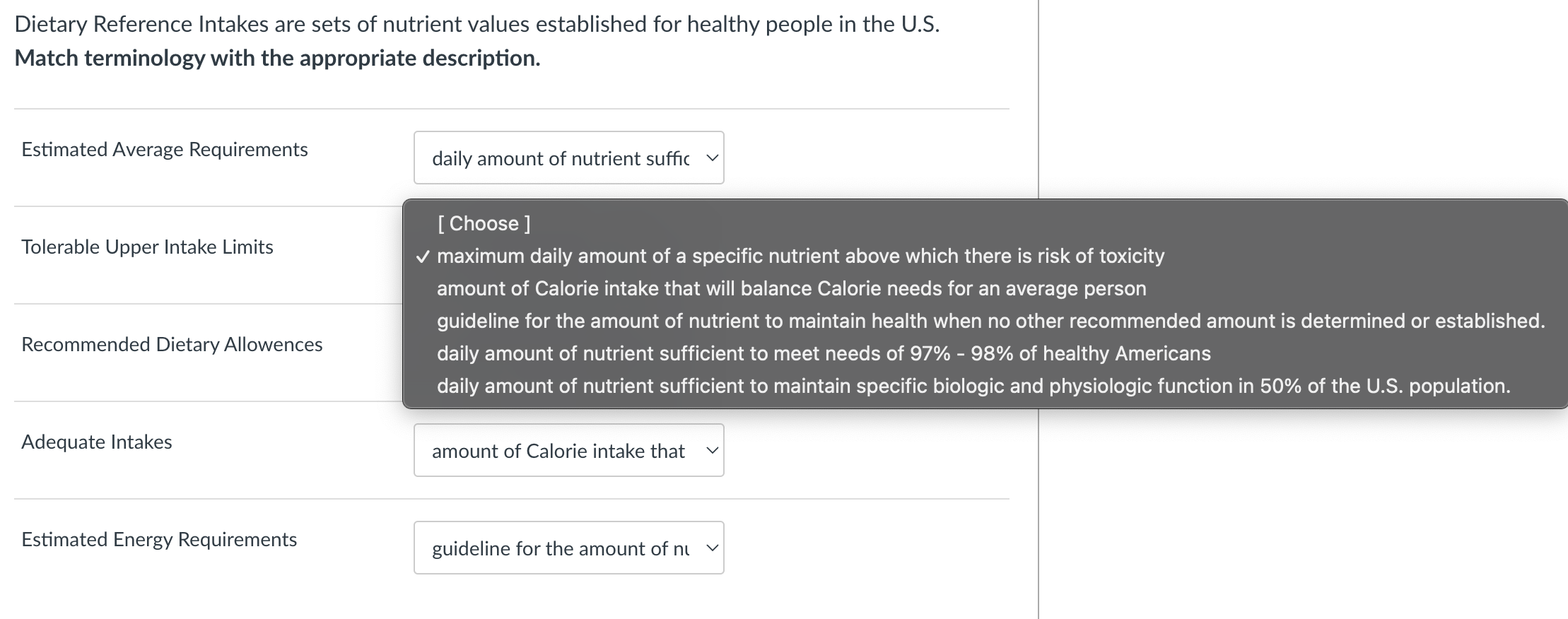Solved Dietary Reference Intakes are sets of nutrient values
