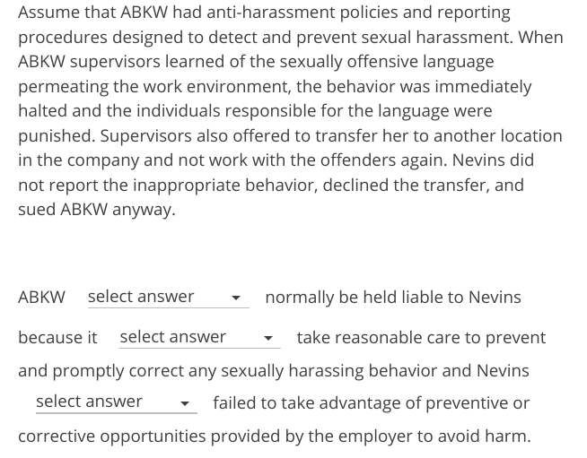 hostile work environment sexual harassment quizlet