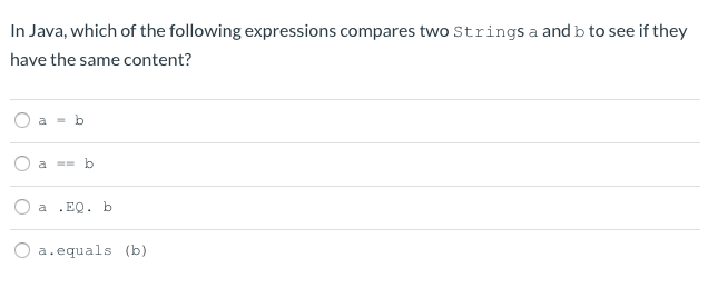 Solved In Java, which of the following expressions compares | Chegg.com