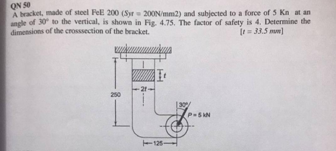 Answered: A bracket, made of steel (oy=220 N/mm2)…