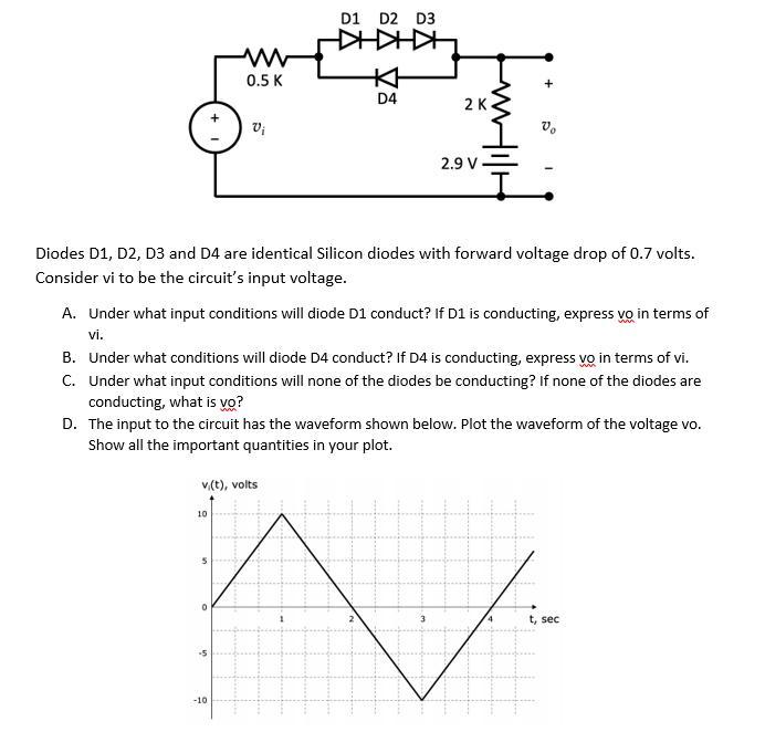 Solved D1 D2 D3 D a 0.5 K D4 2 K V; 2.9 V 三 Diodes D1, D2,