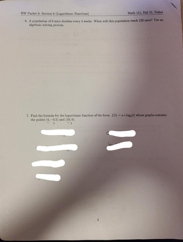 Solved HW Packet 6: Section 6 (Logarithmic Functions) Math | Chegg.com