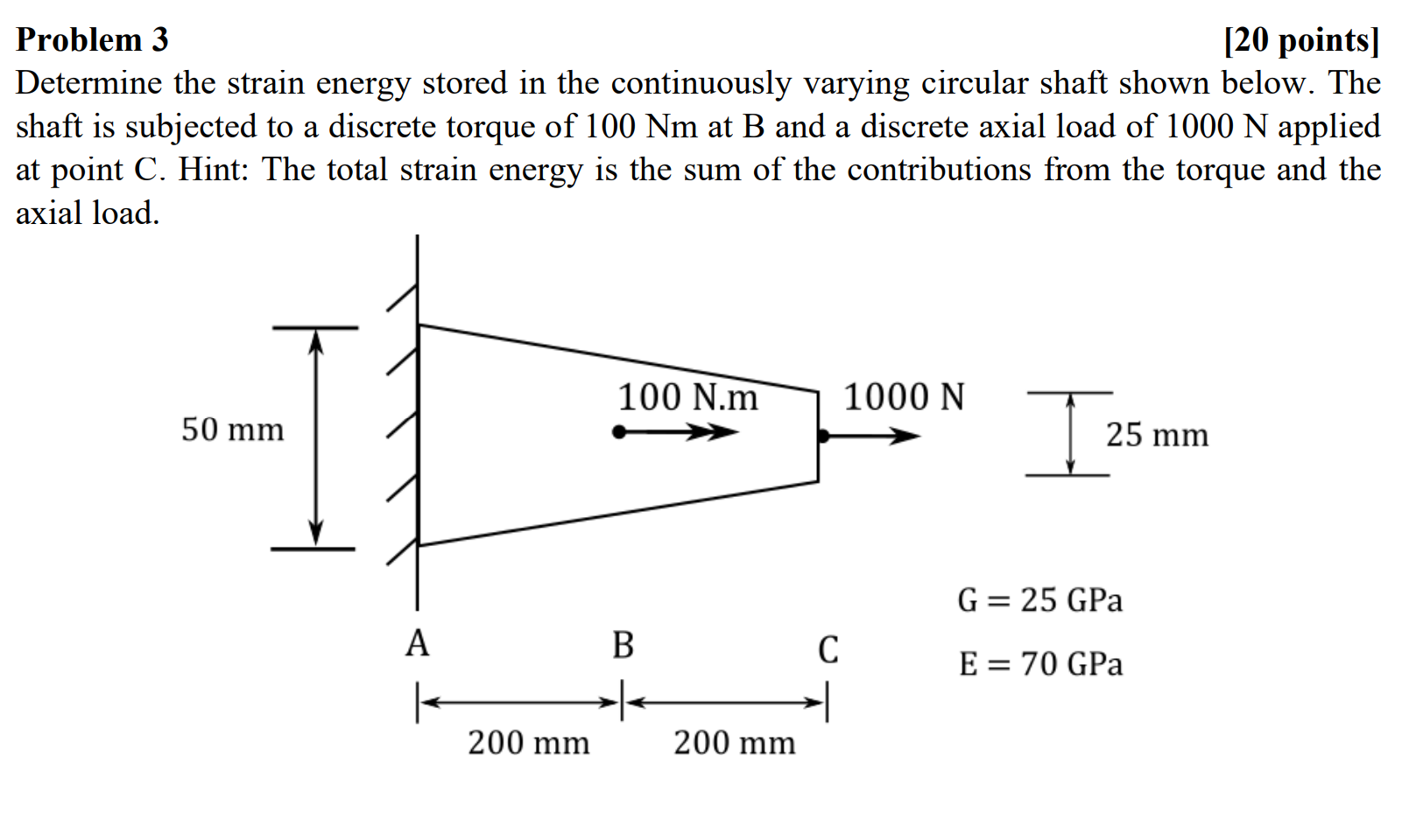 Problem 3 [20 Points] Determine The Strain Energy | Chegg.com