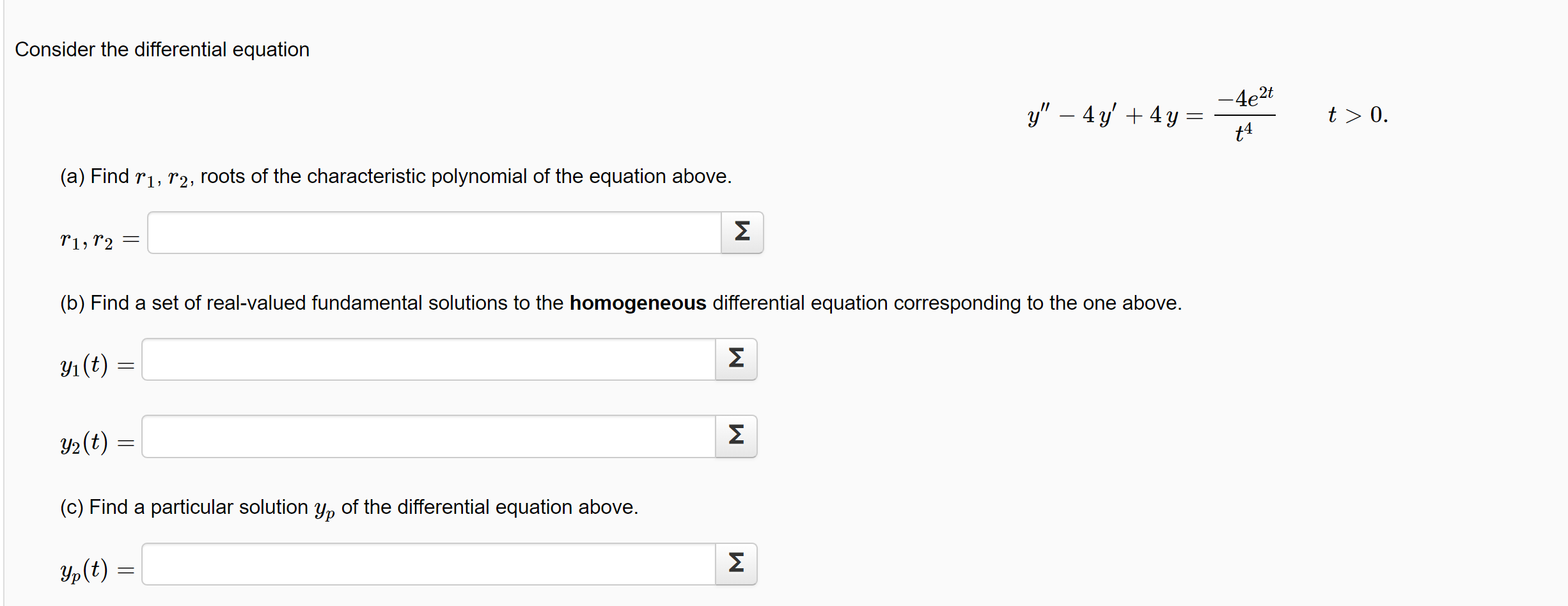 Solved Consider the differential equation y" – 4y' + 4y | Chegg.com