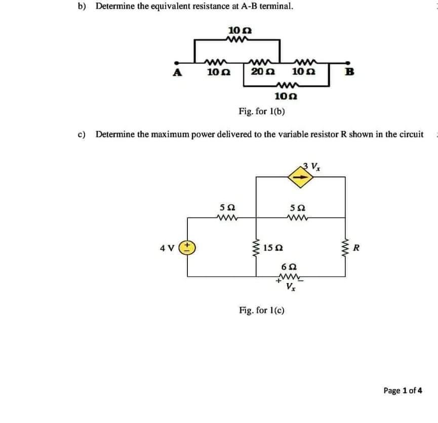 Solved B) Determine The Equivalent Resistance At A-B | Chegg.com