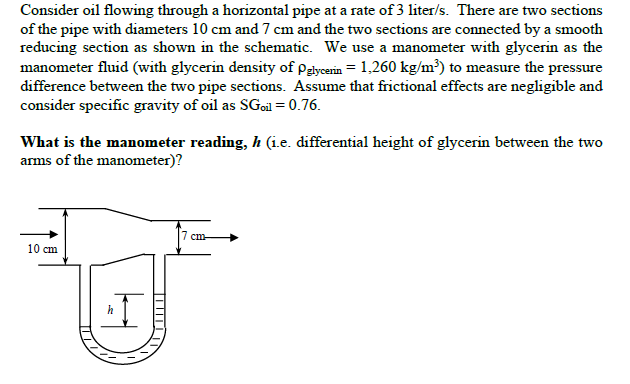 Solved Consider oil flowing through a horizontal pipe at a | Chegg.com
