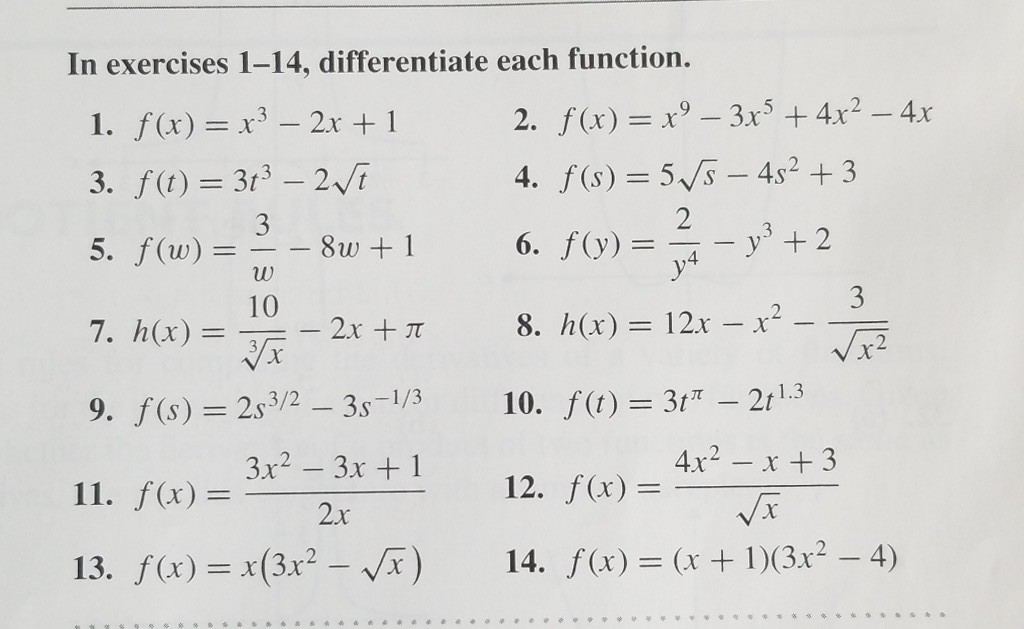Solved In exercises 1-14, differentiate each function. 3. f | Chegg.com