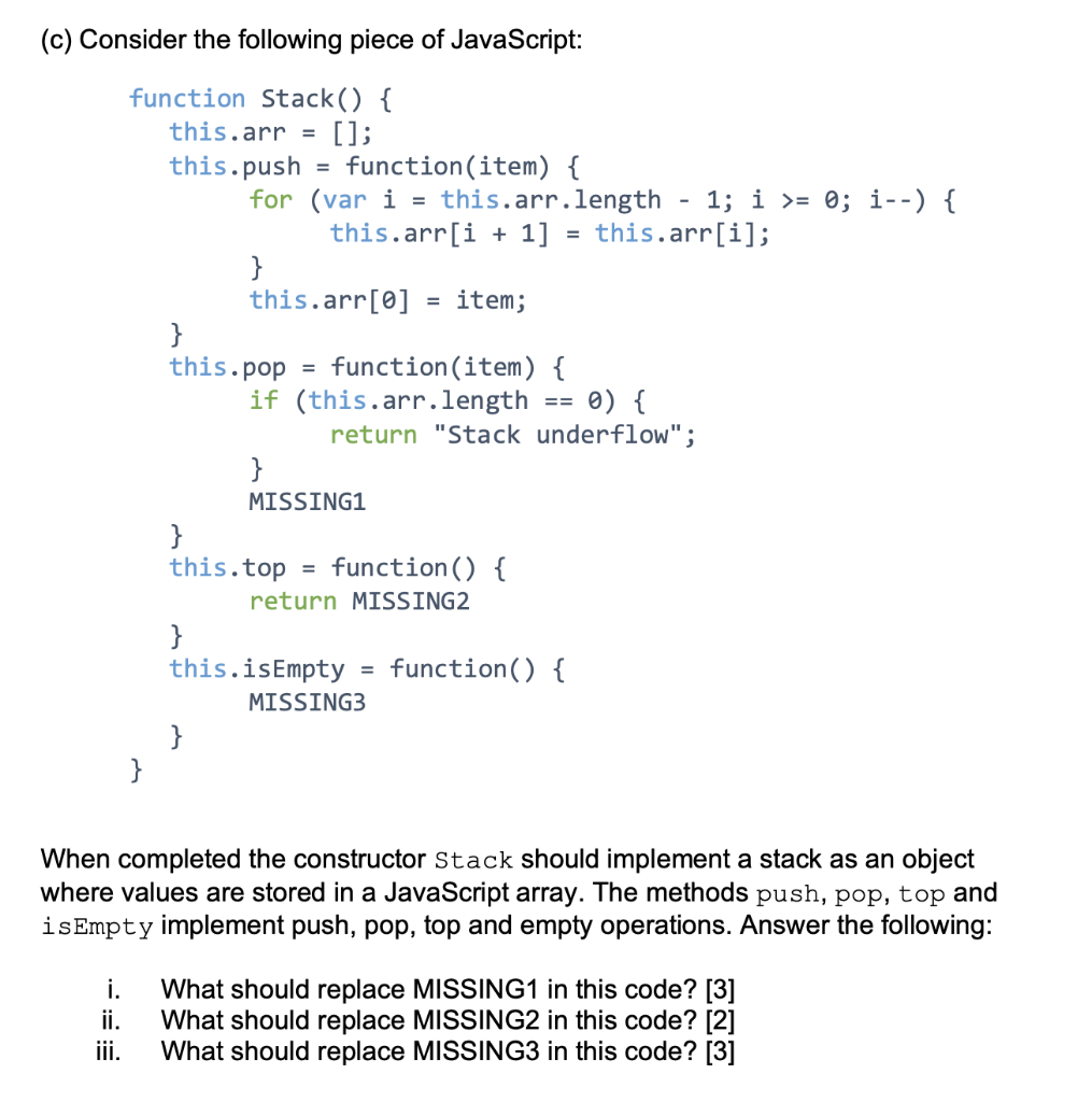 Solved (c) Consider the following piece of JavaScript: When | Chegg.com