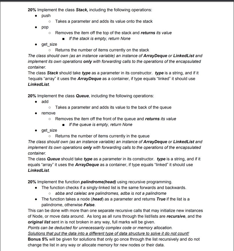 Solved Programming assignment 2: Queues, stacks and | Chegg.com