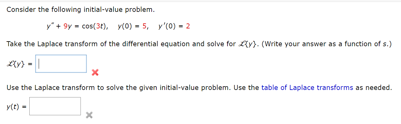 Solved Consider The Following Initial-value Problem. Y" + 9y | Chegg.com