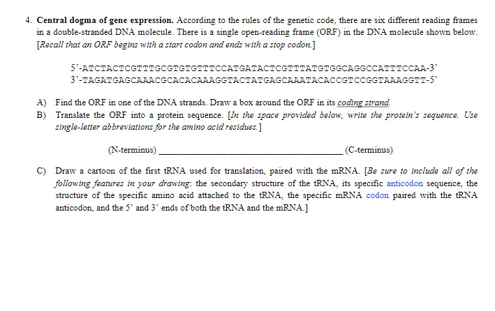 Solved 4. Central dogma of gene expression. According to the | Chegg.com