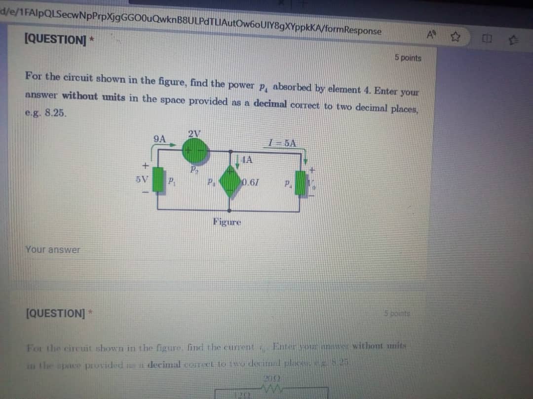 Solved For the circuit shown in the figure, find the power | Chegg.com