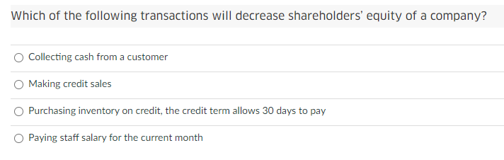 Solved Which of the following transactions will decrease | Chegg.com