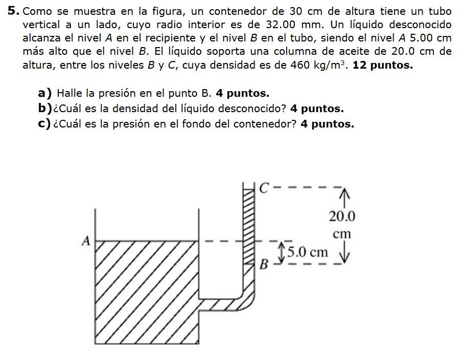 5. Como se muestra en la figura, un contenedor de \( 30 \mathrm{~cm} \) de altura tiene un tubo vertical a un lado, cuyo radi