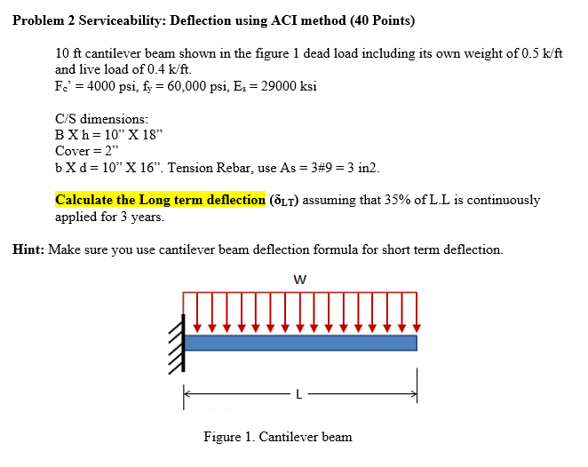 Solved Problem 2 Serviceability: Deflection using ACI method | Chegg.com