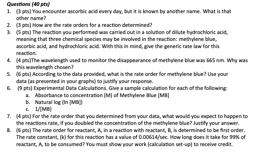 Solved Questions (40 pts) 1. (3 pts) You encounter ascorbic | Chegg.com