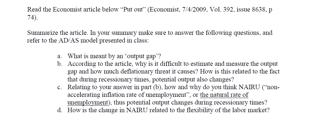 Solved Read the Economist article below “Put out” | Chegg.com