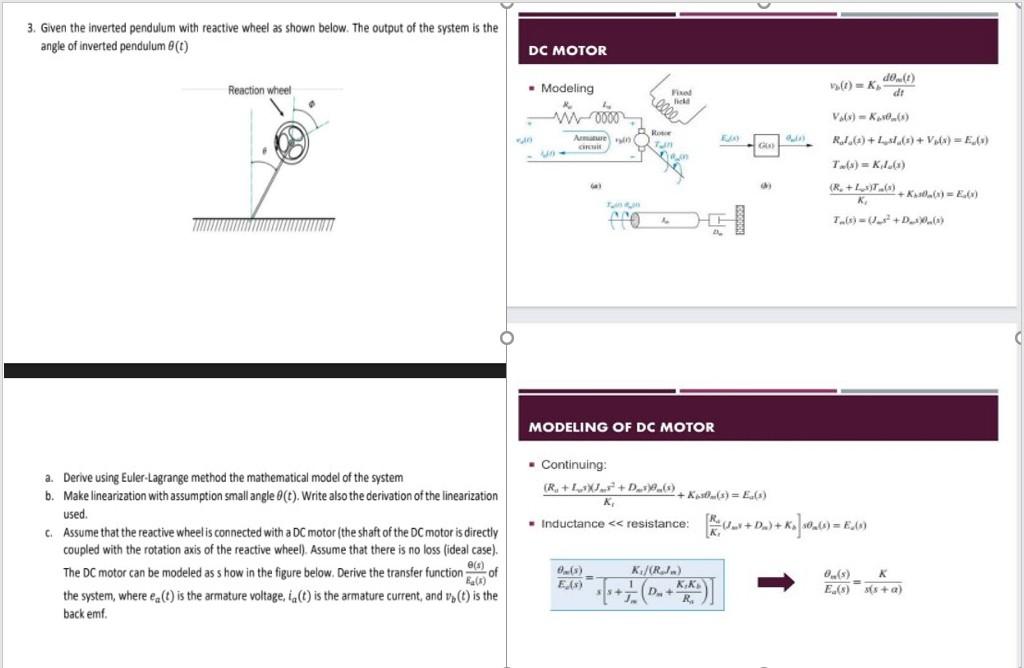 Solved 3. Given the inverted pendulum with reactive wheel as | Chegg.com